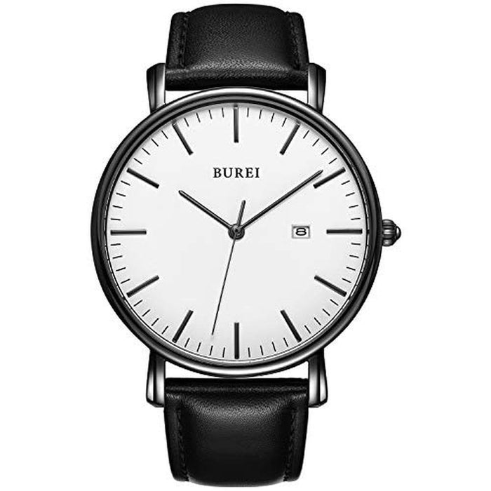 Men Watches: BUREI Fashion Minimalist Waterproof Leather – Front View