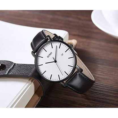 Men Watches: BUREI Fashion Minimalist Waterproof Leather – Side View