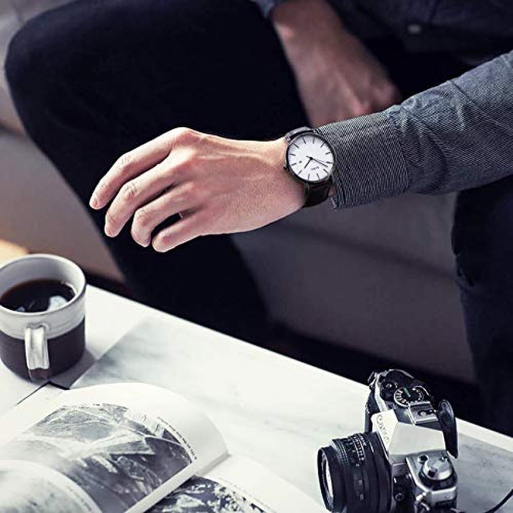 Men Watches: BUREI Fashion Minimalist Waterproof Leather – Close-up Detail