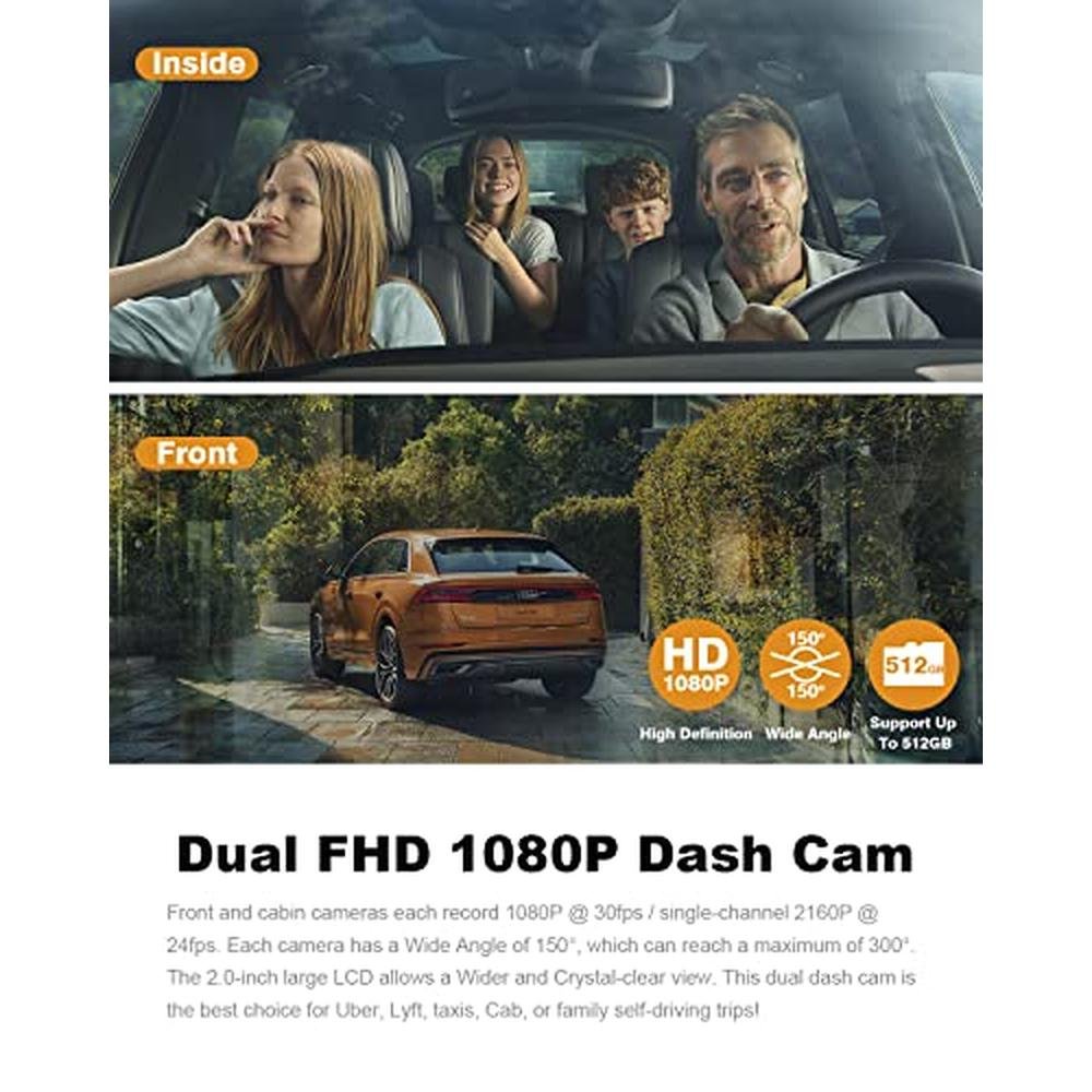 Pruveeo Dash Cam: Front and Inside 1080P Dual FHD Dash – Side View