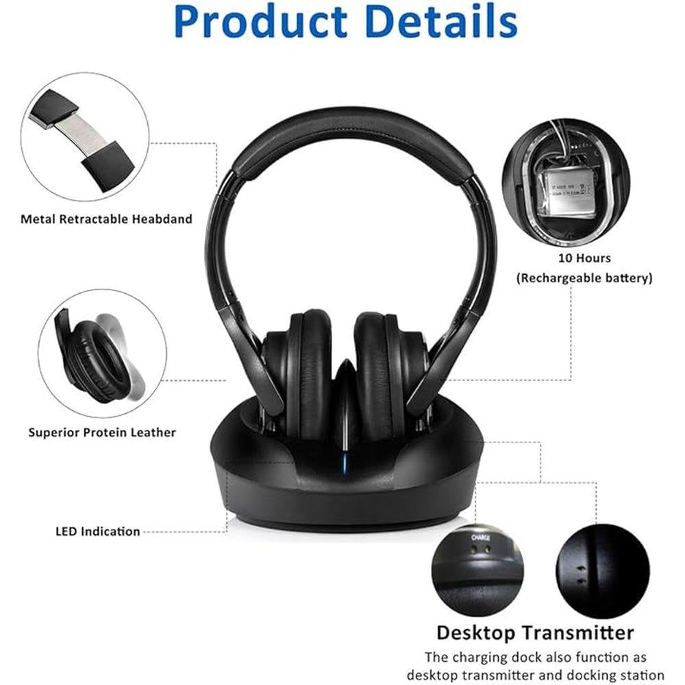 Wireless TV Headphones Over Ear Headsets-RF Transmitter – Side View