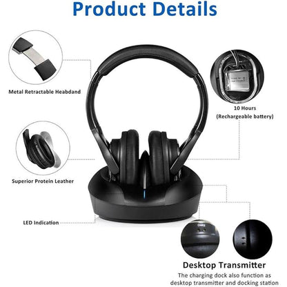 Wireless TV Headphones Over Ear Headsets-RF Transmitter – Side View