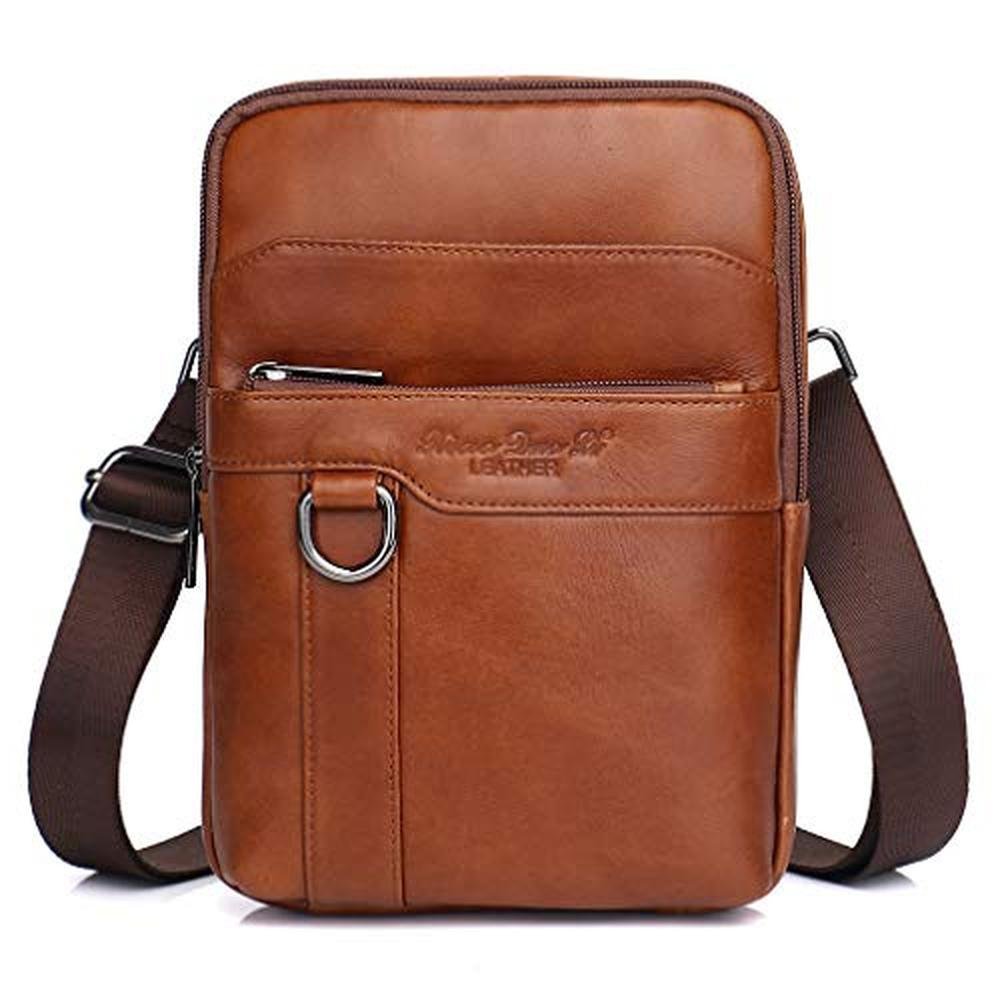 Hebetag Leather: Hebetag Shoulder Bag Messenger Pack – Front View