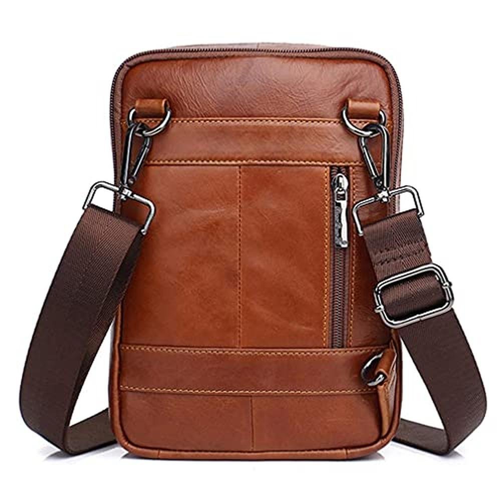Hebetag Leather: Hebetag Shoulder Bag Messenger Pack – Side View
