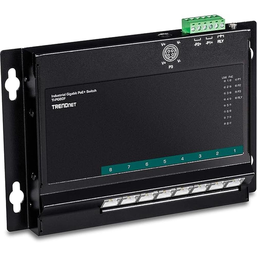 TRENDnet 8-Port Industrial Gigabit Poe+ Wall-Mounted Front – Front View