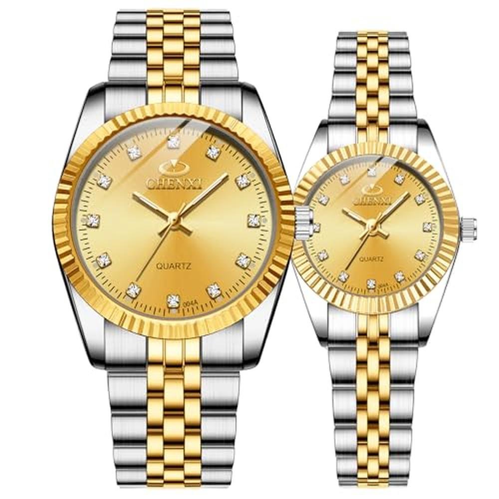 MASTOP Couple Watches: Swiss Brand Golden Watch Men Women – Front View