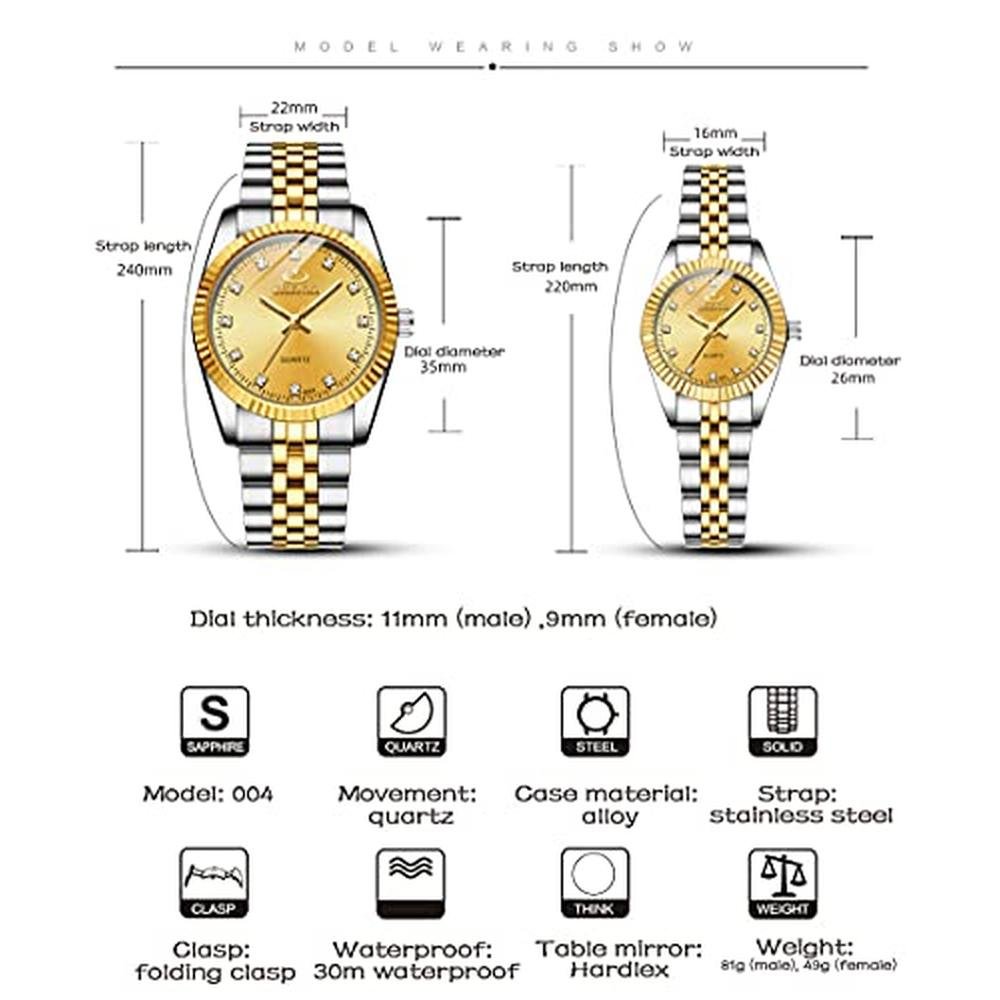 MASTOP Couple Watches: Swiss Brand Golden Watch Men Women – Close-up Detail