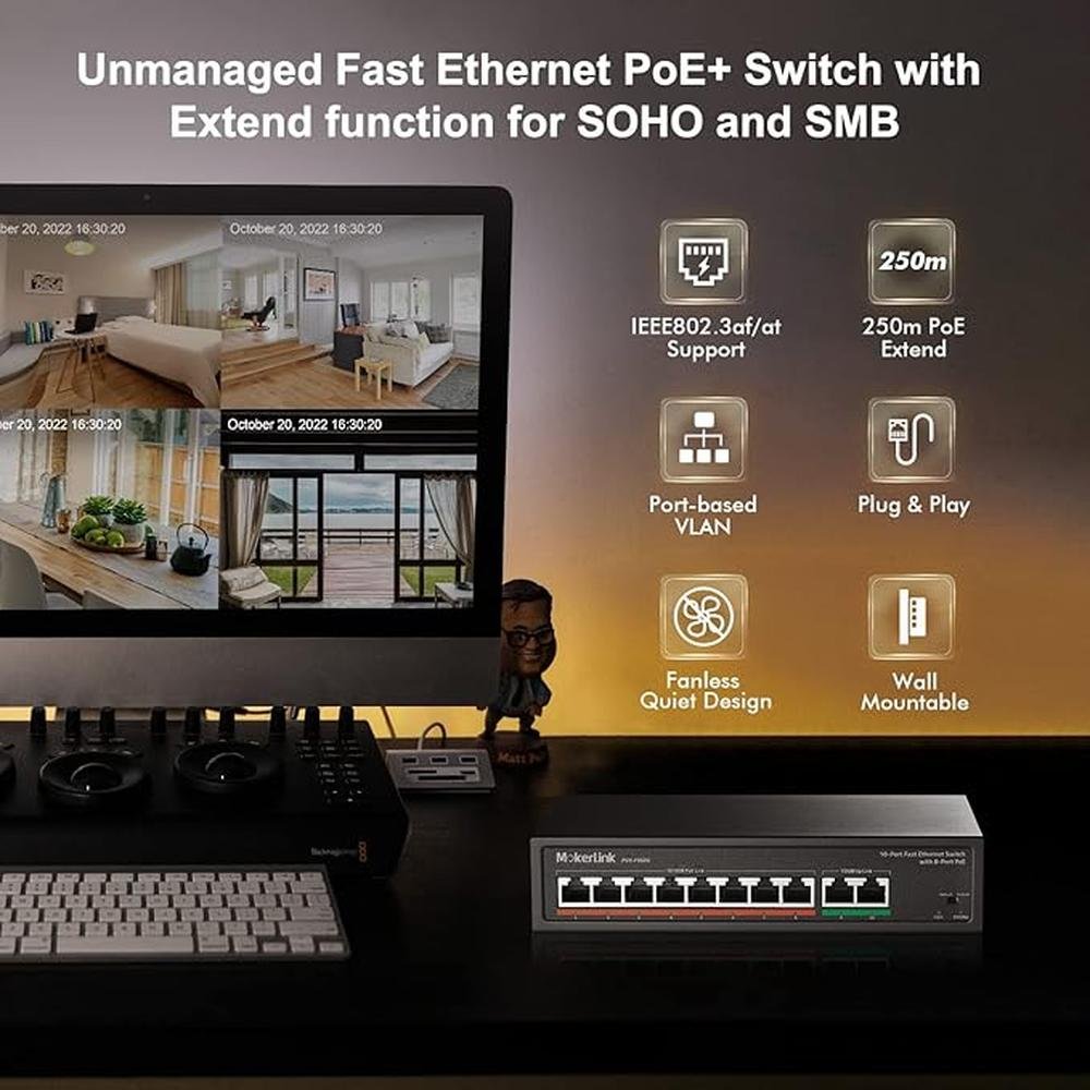 MokerLink 8 Port PoE Switch with 2 Gigabit Uplink – In Use