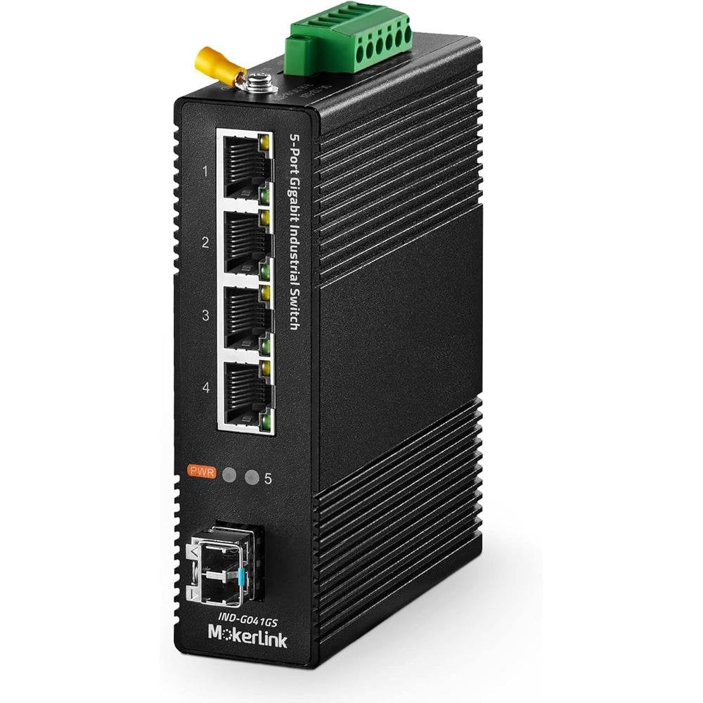 MokerLink 5 Port Industrial DIN-Rail Network Switch – Front View