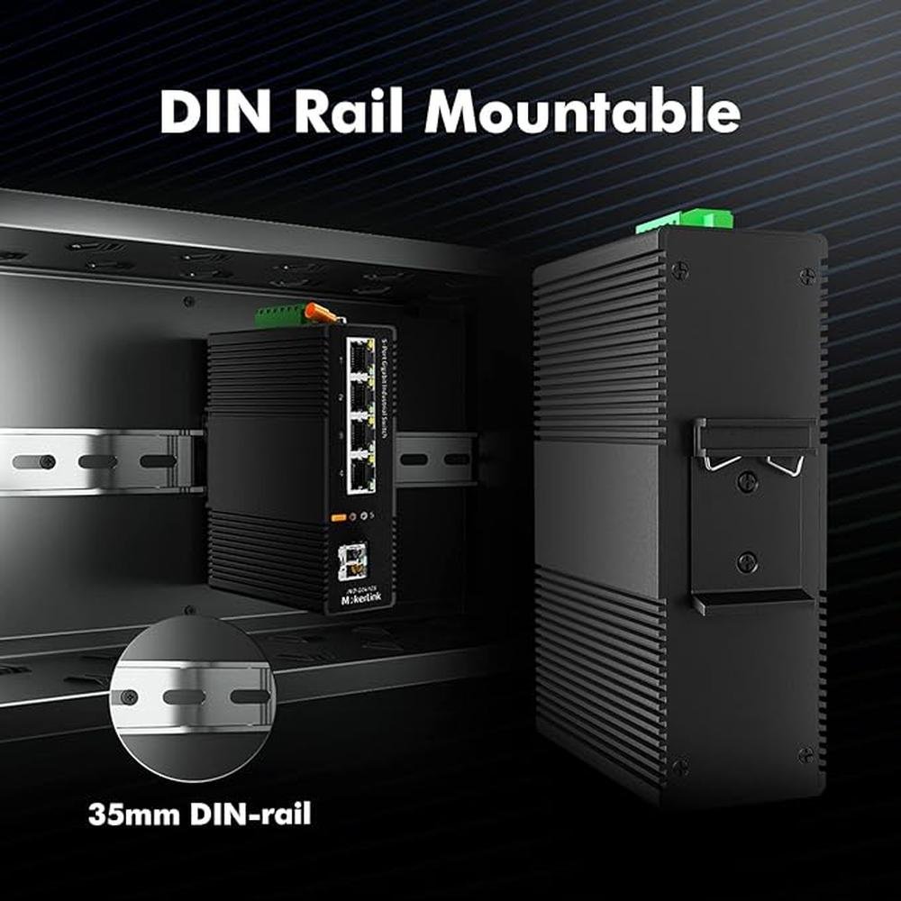 MokerLink 5 Port Industrial DIN-Rail Network Switch – Side View