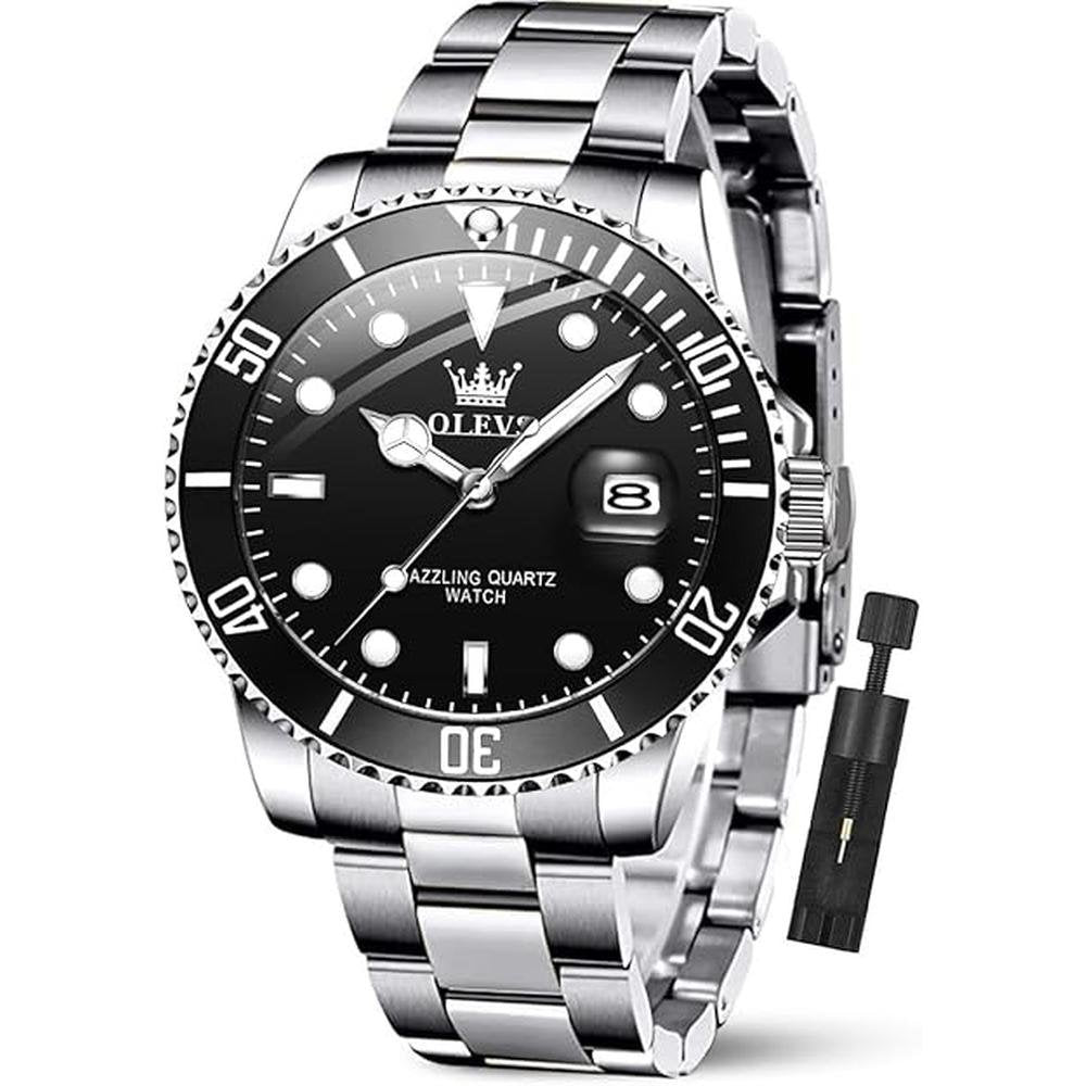 Olevs Luxury Watches for Men: Big Face Stainless Steel – Front View