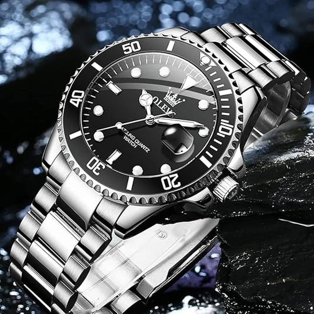 Olevs Luxury Watches for Men: Big Face Stainless Steel – Close-up Detail