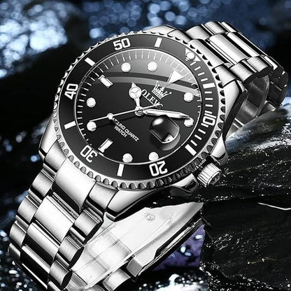 Olevs Luxury Watches for Men: Big Face Stainless Steel – Close-up Detail