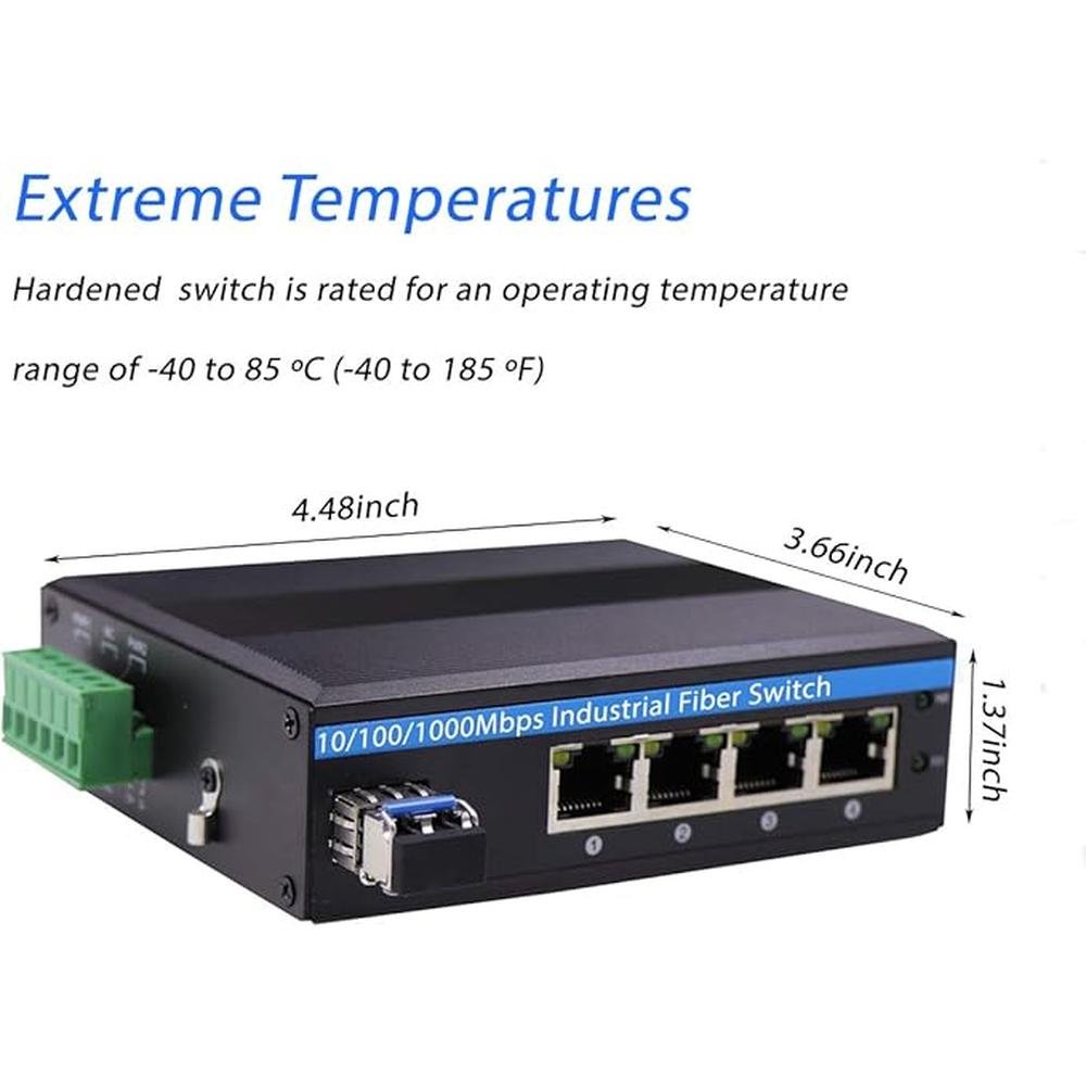 Harsh Outdoor 5-Port Gigabit Ethernet Fiber Converter – Side View