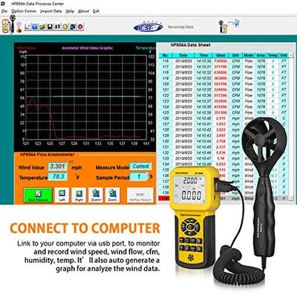 BTMETER BT-856A Pro CFM Anemometer Measures Wind Speed – Side View