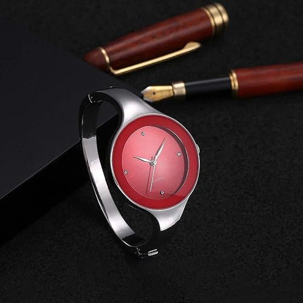 Luxury Ladies Watch: Weicam Stainless Steel Bangle Wrist – Side View