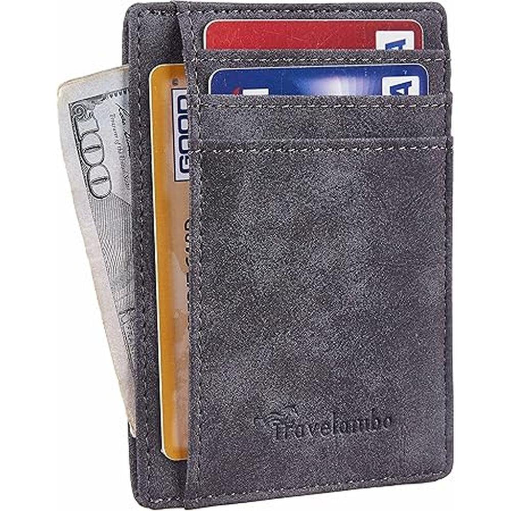 Travelambo Slim Wallet: Front Pocket Minimalist Leather – Side View