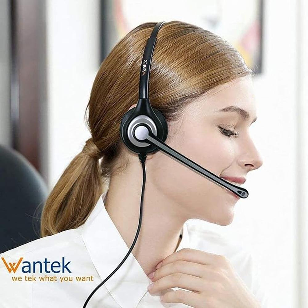 Wantek RJ9 Telephone Headset with Microphone Noise – Side View