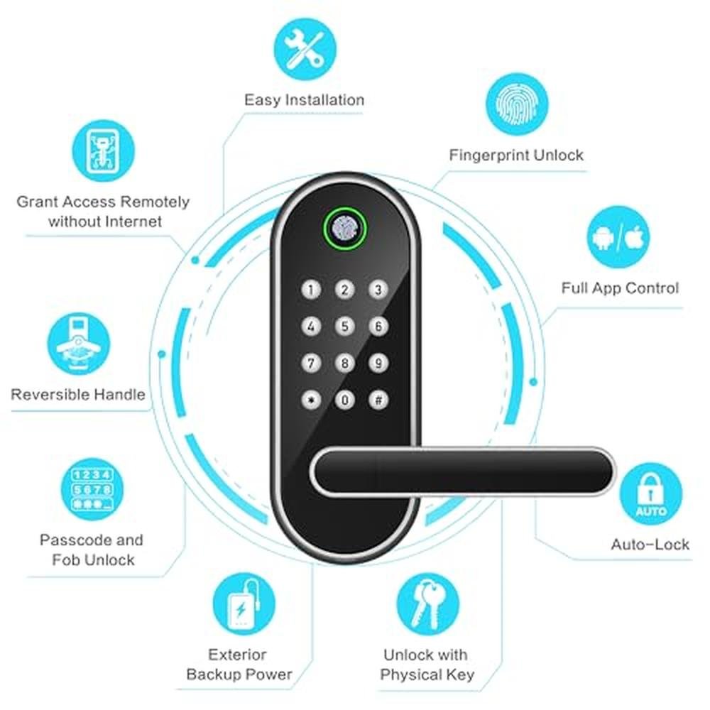 Advanced Keyless Entry Fingerprint Smart Lock with Handle – Side View