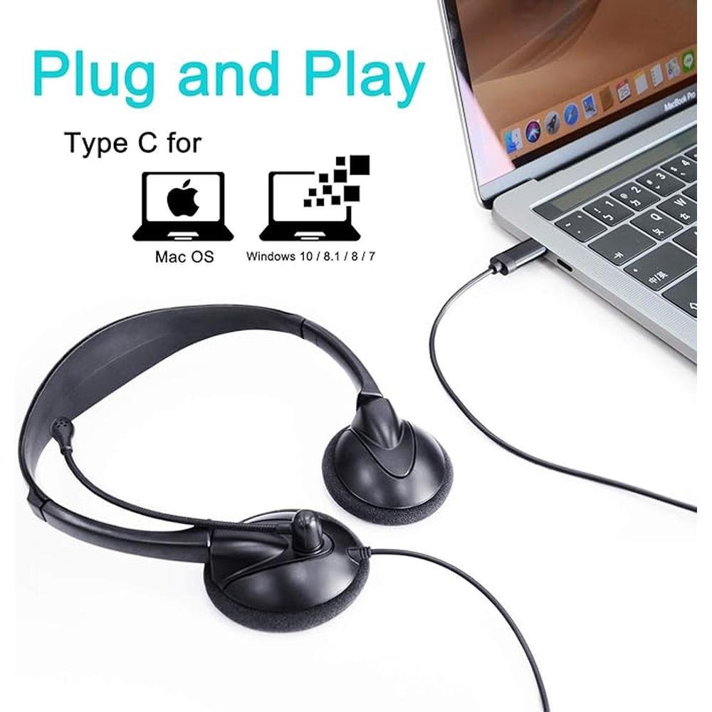 USB Type C Wired Headset with Mic Inline Volume Control – Side View