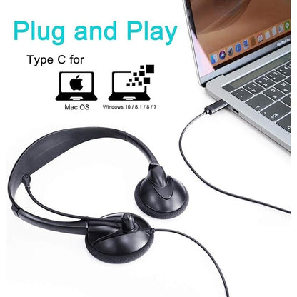 USB Type C Wired Headset with Mic Inline Volume Control – Side View