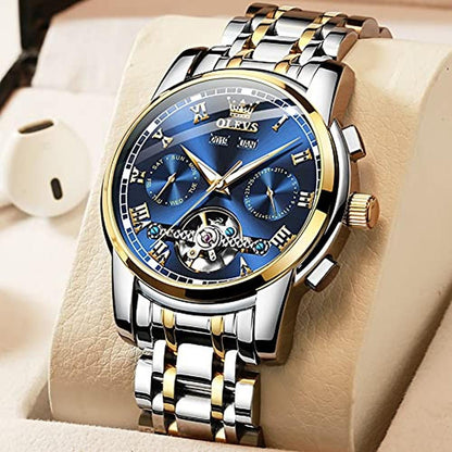 OLEVS Mens Watch Automatic Blue Dial Luxury Fancy Watches – Side View