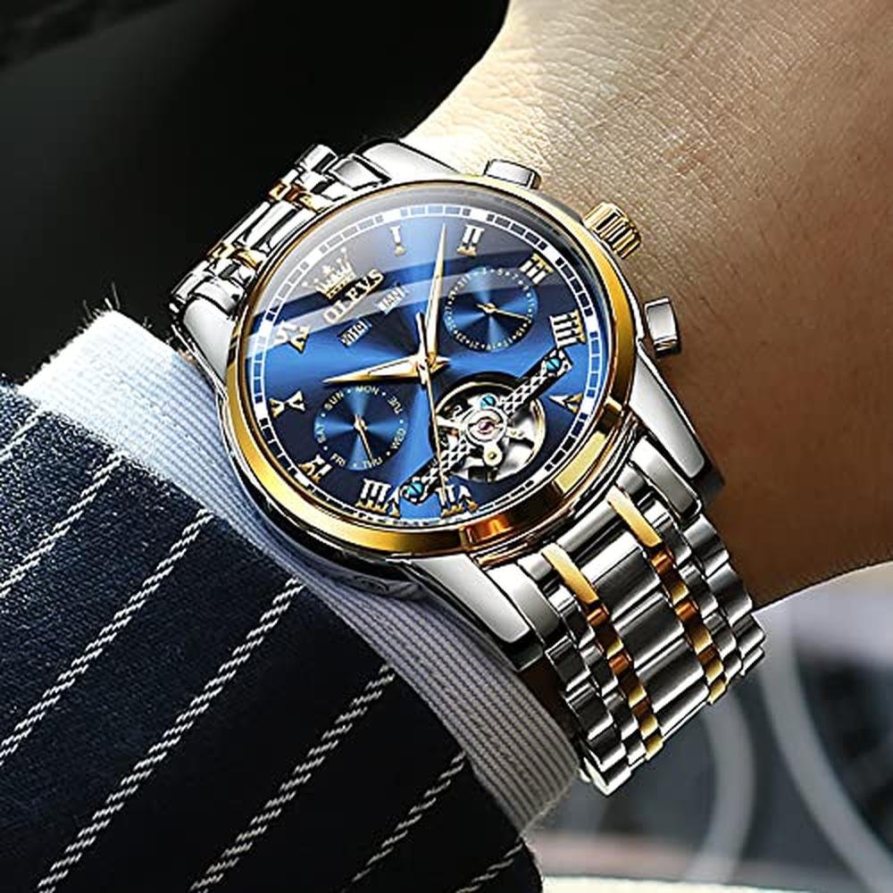 OLEVS Mens Watch Automatic Blue Dial Luxury Fancy Watches – Close-up Detail