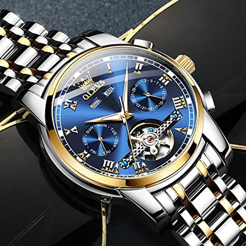 OLEVS Mens Watch Automatic Blue Dial Luxury Fancy Watches – In Use