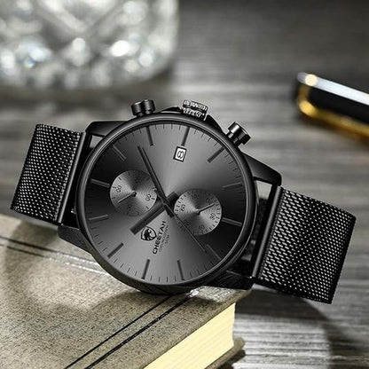 Golden Hour: Luxury Mens Watch Fashion Sleek Minimalist – In Use