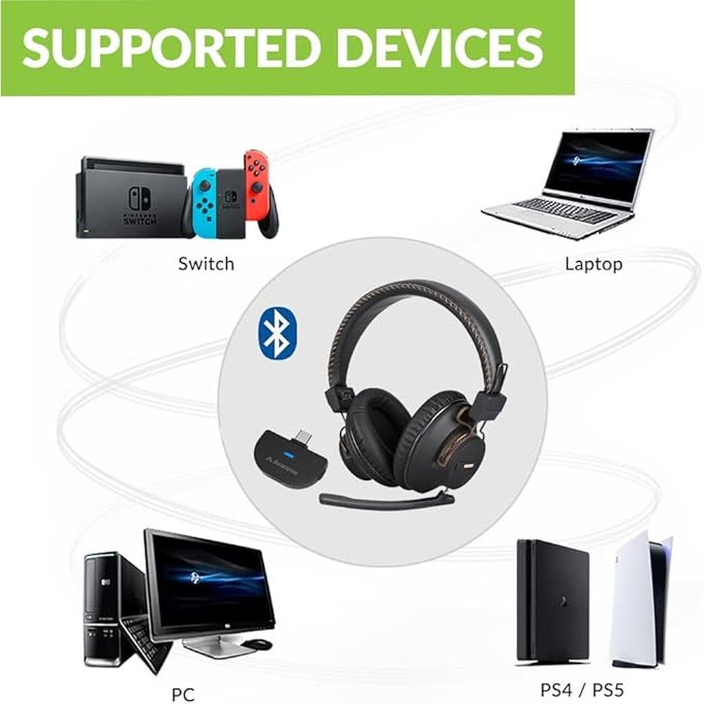 Avantree C519M: Bluetooth Headphones with Mic for PS5 & – Side View