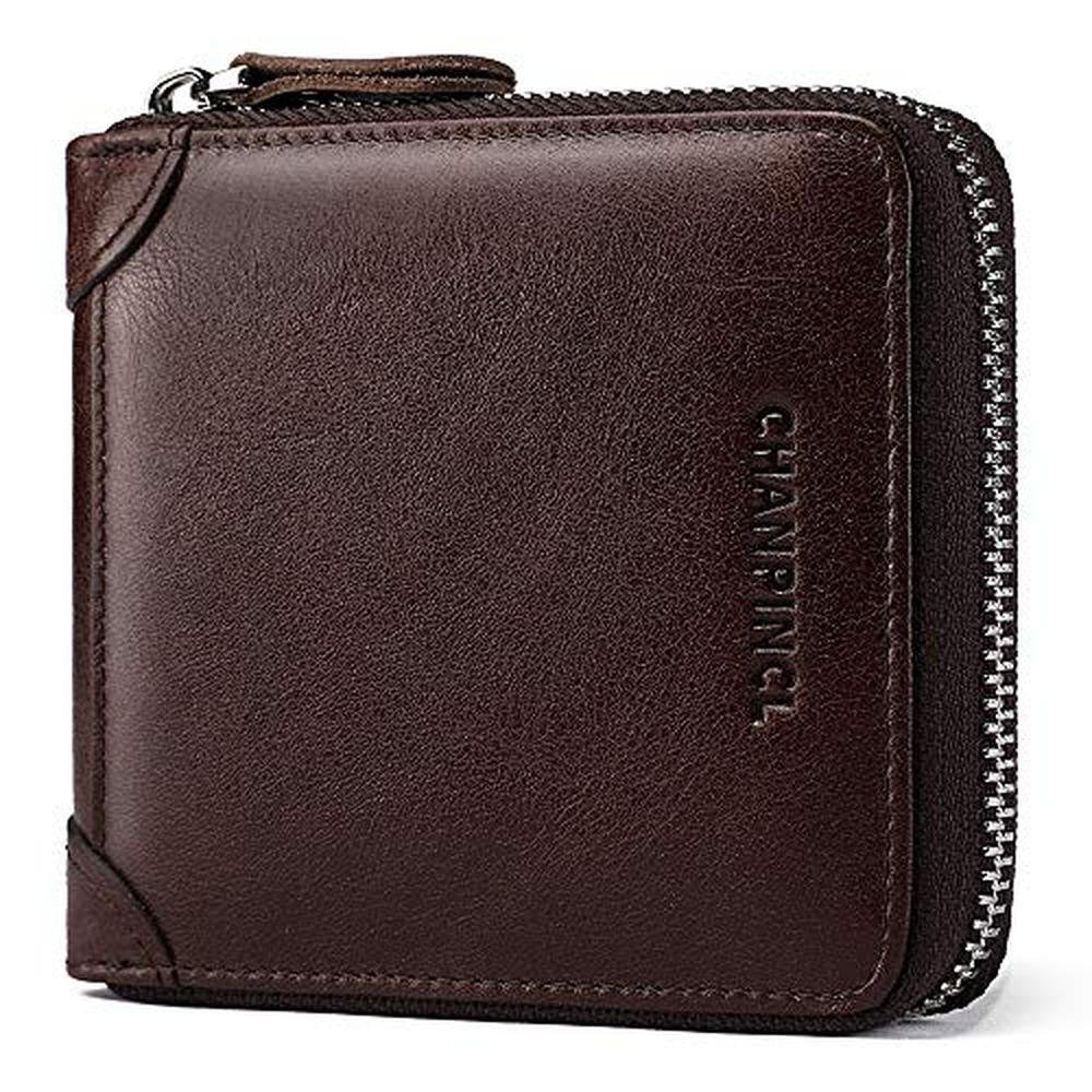 Leather Mens Wallet: RFID Secure Large Capacity Double Fold – Front View
