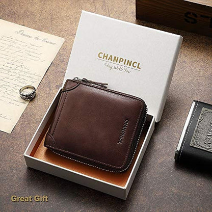 Leather Mens Wallet: RFID Secure Large Capacity Double Fold – Close-up Detail