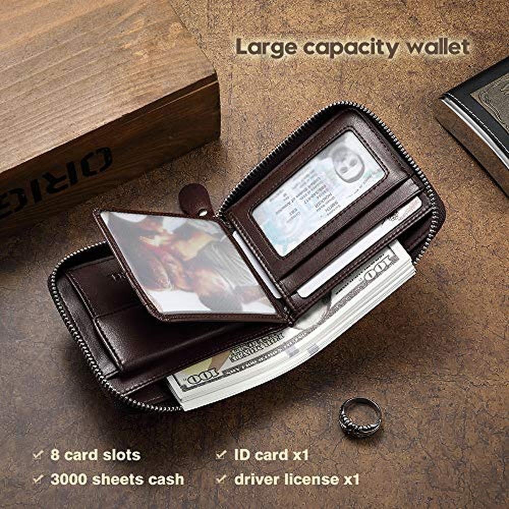 Leather Mens Wallet: RFID Secure Large Capacity Double Fold – In Use