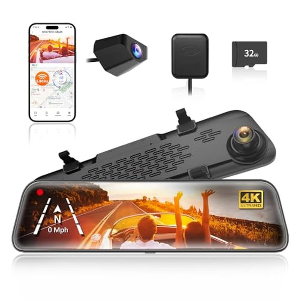 Mirror Wolfbox: WOLFBOX G840S 12 4K Mirror Dash Cam Backup – Front View