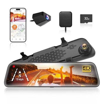 Mirror Wolfbox: WOLFBOX G840S 12 4K Mirror Dash Cam Backup – Front View
