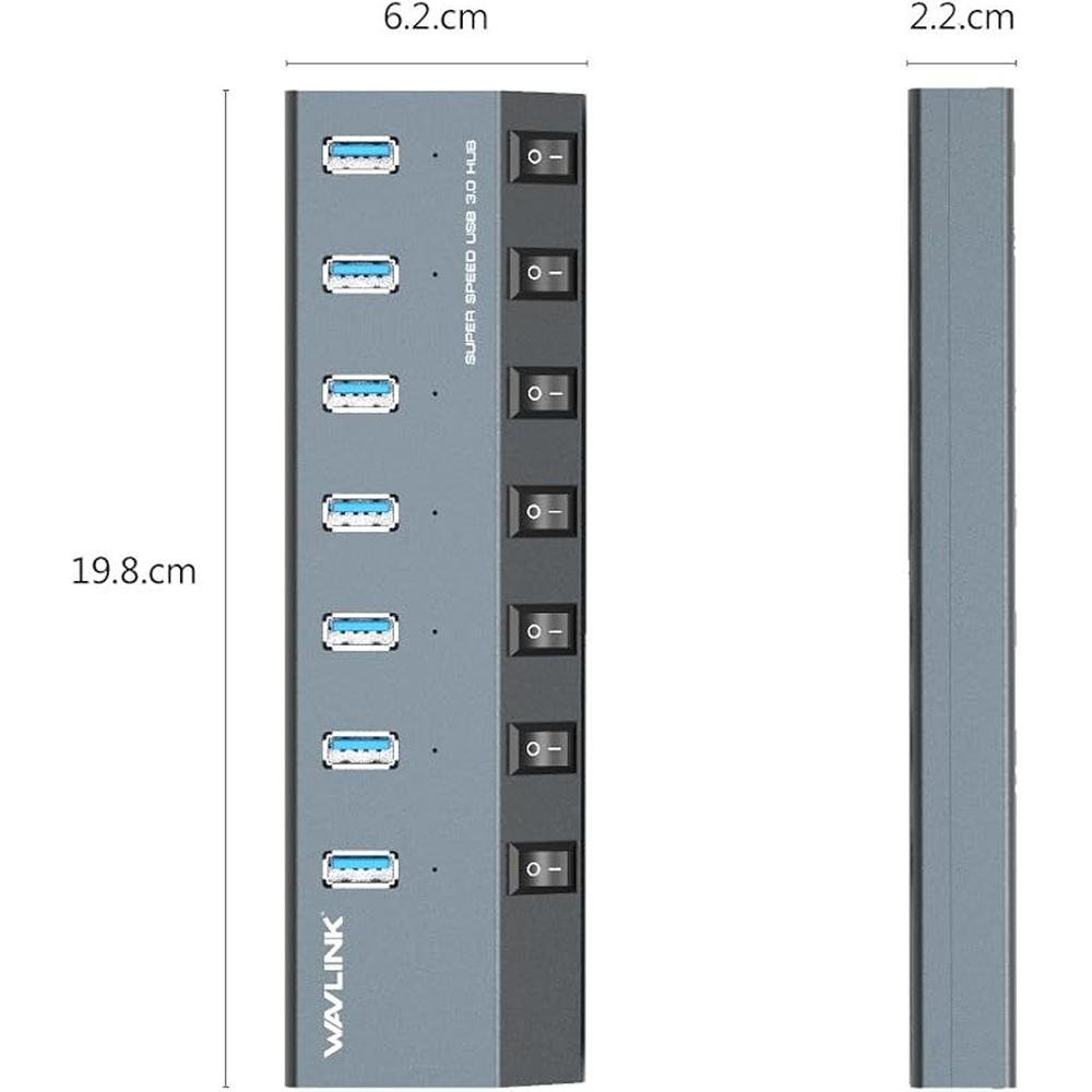 USB Hub 3.0: WAVLINK 7 Port Powered USB 3.0 hub 48W Charging – Packaging