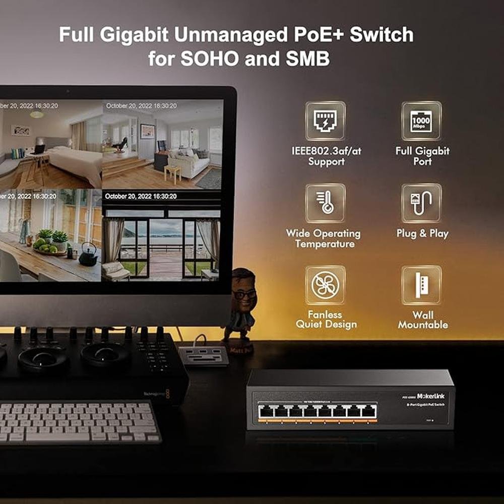 MokerLink 8 Port Gigabit PoE Switch – In Use
