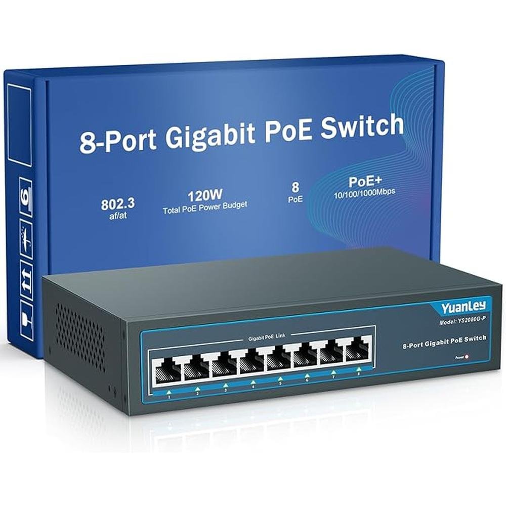YuanLey 8 Port Gigabit PoE Switch – Front View