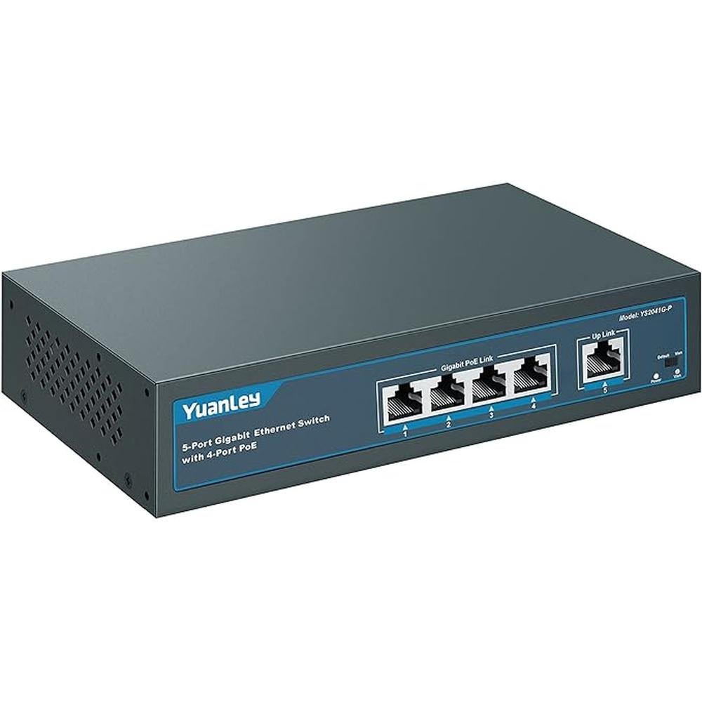YuanLey 5 Port Gigabit PoE Switch with 4 Port PoE+ 1000Mbps – Front View