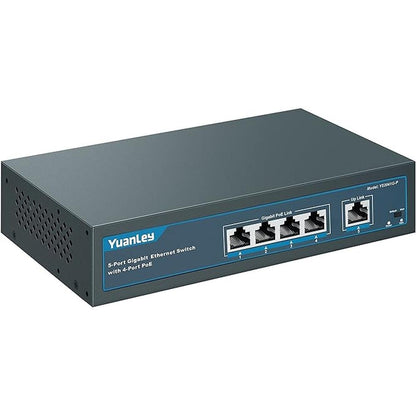 YuanLey 5 Port Gigabit PoE Switch with 4 Port PoE+ 1000Mbps – Front View