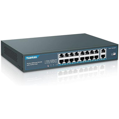 YuanLey 16 Port PoE Switch with 2 Gigabit Uplink – Front View
