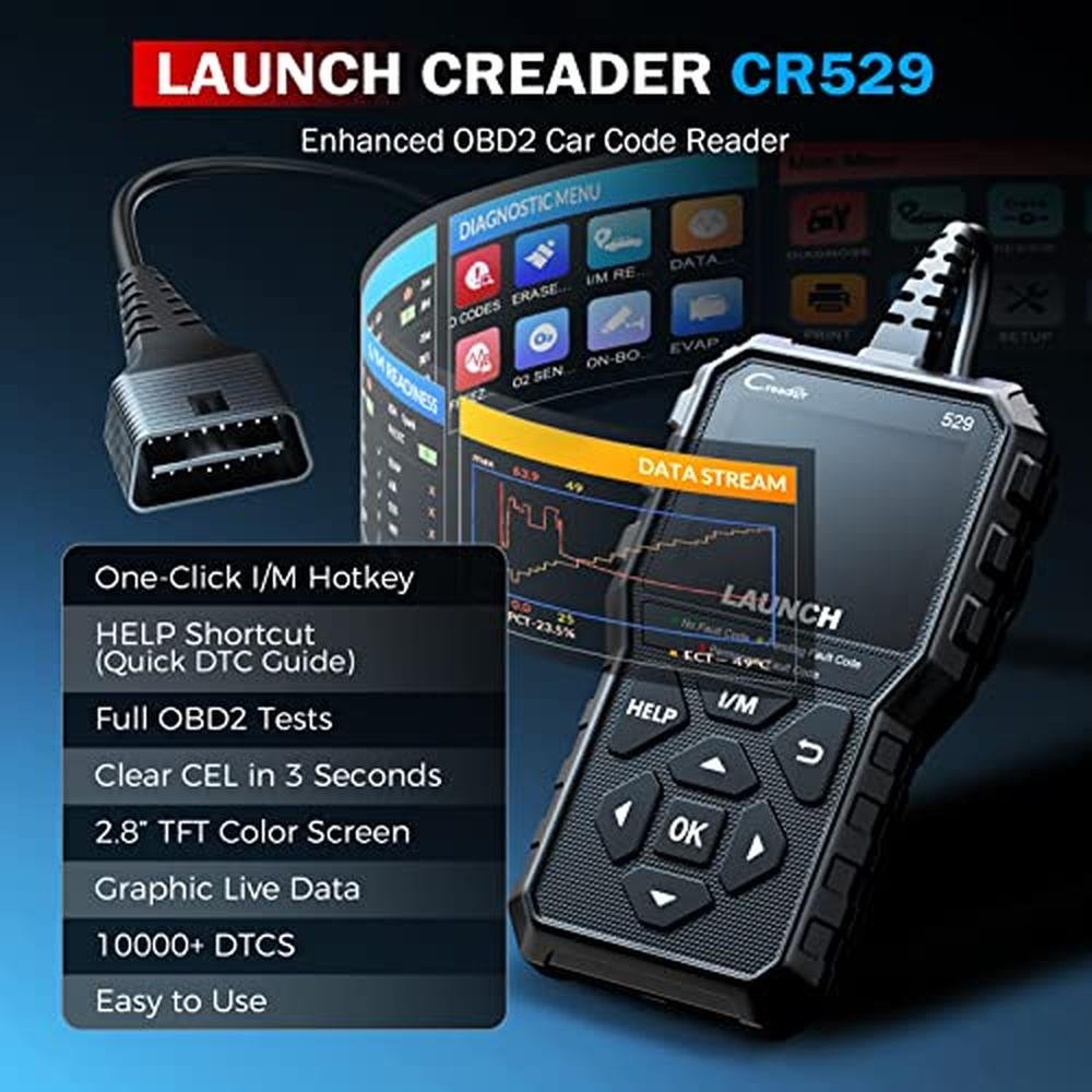 LAUNCH CR529 OBD2 Scanner Diagnostic Tool – Side View
