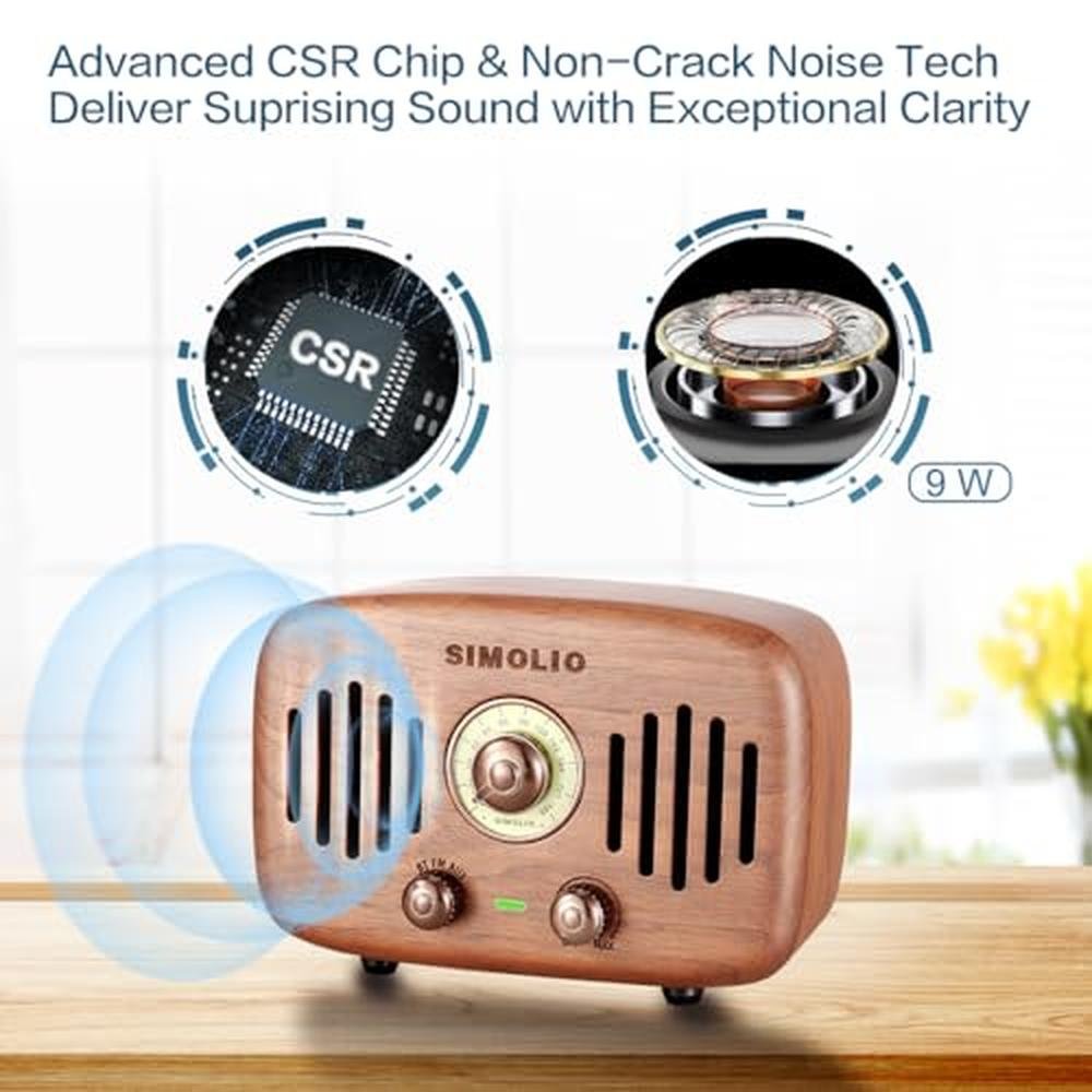 Radio Bluetooth: SIMOLIO Vintage Radio Retro Bluetooth – Side View