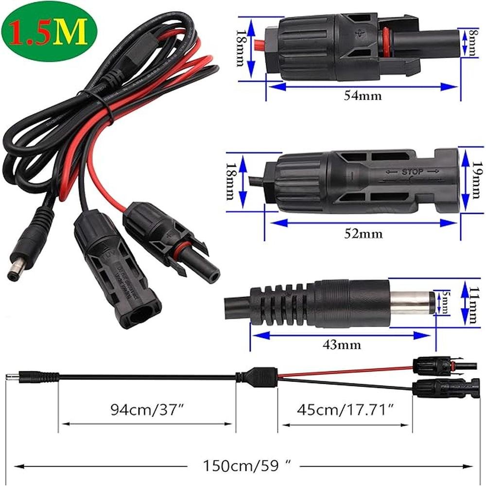 Solar Adapter: zdyCGTime Male and Female to DC 5.5mm x 2.1mm – Side View