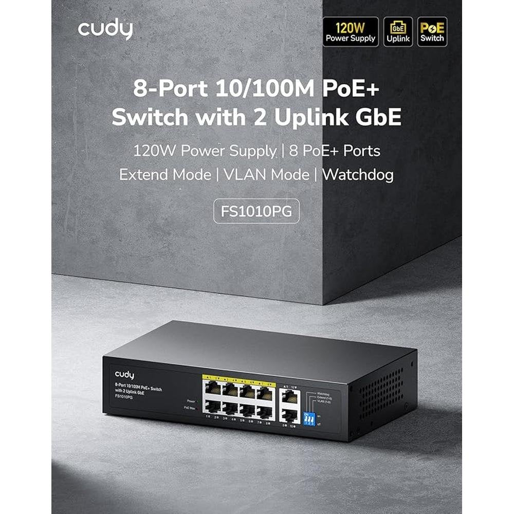 Cudy 8 Port Fast Ethernet 100Mbps PoE Switch 8 PoE+ Ports – In Use