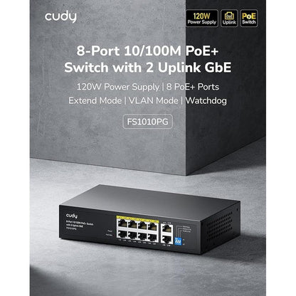 Cudy 8 Port Fast Ethernet 100Mbps PoE Switch 8 PoE+ Ports – In Use