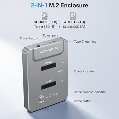 NVMe ACASIS: ACASIS NVMe M.2 Duplicator Dual-Bay Offline – Side View