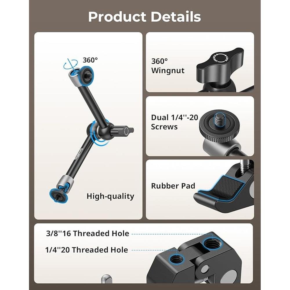 Thread Smallrig: Clamp W 1/4 and 3/8 Thread and 9.8 Inches – Side View