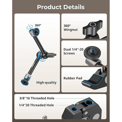 Thread Smallrig: Clamp W 1/4 and 3/8 Thread and 9.8 Inches – Side View