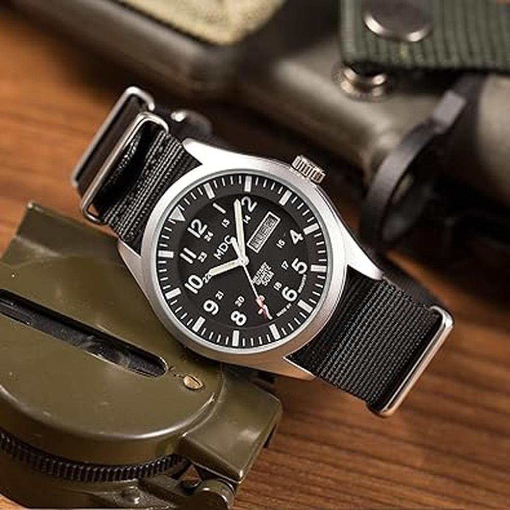 Men Infantry Watches: USA Warehouse Analog Black Tactical – Close-up Detail